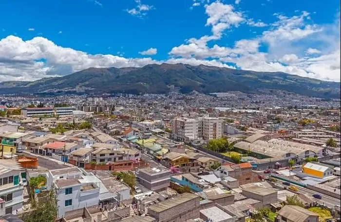Framed Print : Aerial urban skyline of Quito city with the Pichincha volcano, Ecuador Framed Print : Aerial urban skyline of Quito city with the Pichincha volcano, Ecuador
