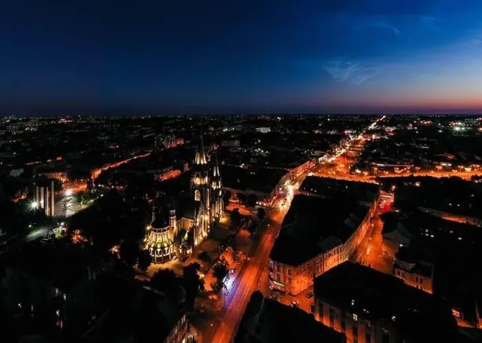 Framed Print : Aerial veiw on Elizabeth church in Lviv, Ukraine from drone at night Framed Print : Aerial veiw on Elizabeth church in Lviv, Ukraine from drone at night