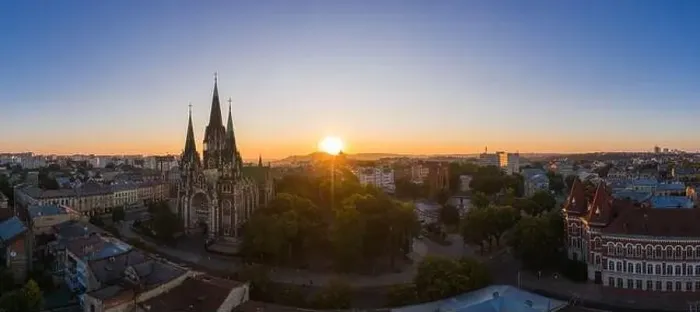 Framed Print : Aerial veiw on Elizabeth church in Lviv, Ukraine from drone Framed Print : Aerial veiw on Elizabeth church in Lviv, Ukraine from drone
