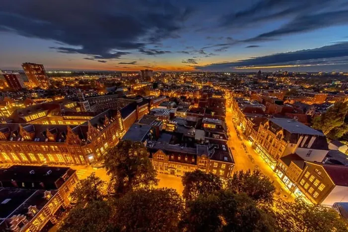 Framed Print : Aerial view of Aa church square in historic town centre of Groningen city at night. The Netherlands Framed Print : Aerial view of Aa church square in historic town centre of Groningen city at night. The Netherlands