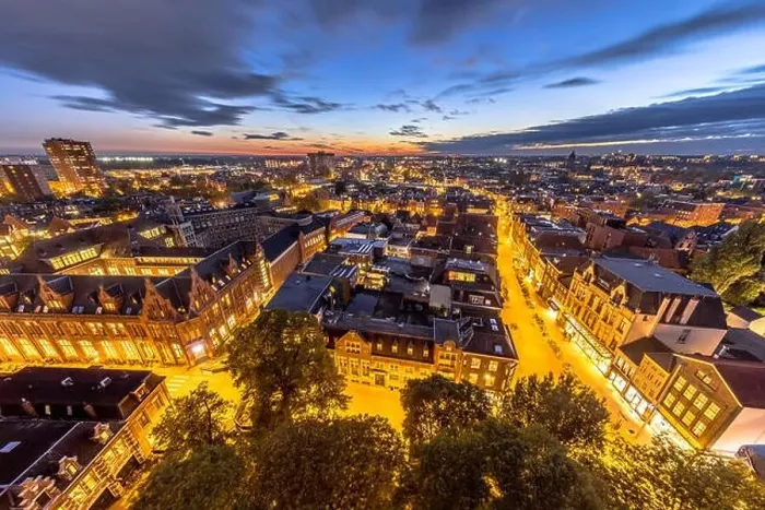 Framed Print : Aerial view of Aa church square in historic town centre of Groningen city at night. The Netherlands Framed Print : Aerial view of Aa church square in historic town centre of Groningen city at night. The Netherlands