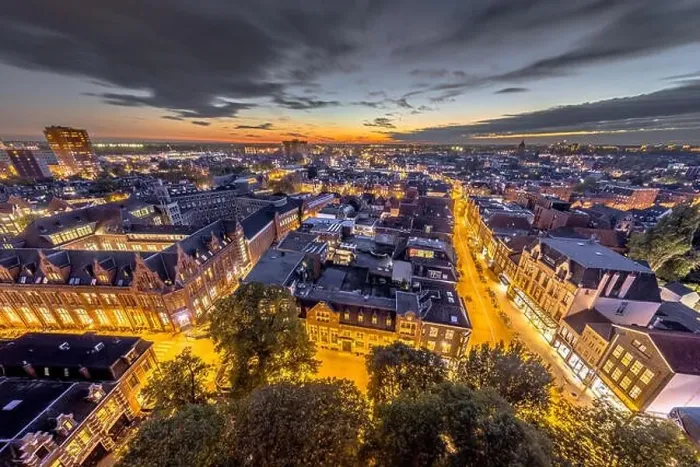 Framed Print : Aerial view of Aa church square in historic town centre of Groningen city at night. The Netherlands Framed Print : Aerial view of Aa church square in historic town centre of Groningen city at night. The Netherlands