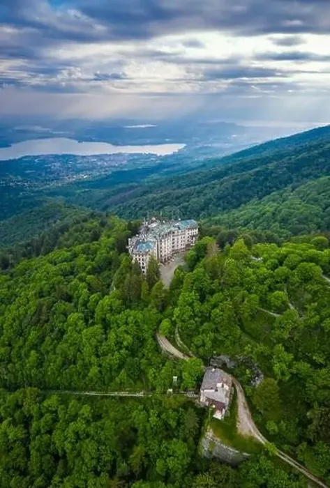Framed Print : Aerial view of the abandoned Grand Hotel Campo dei Fiori in spring Framed Print : Aerial view of the abandoned Grand Hotel Campo dei Fiori in spring