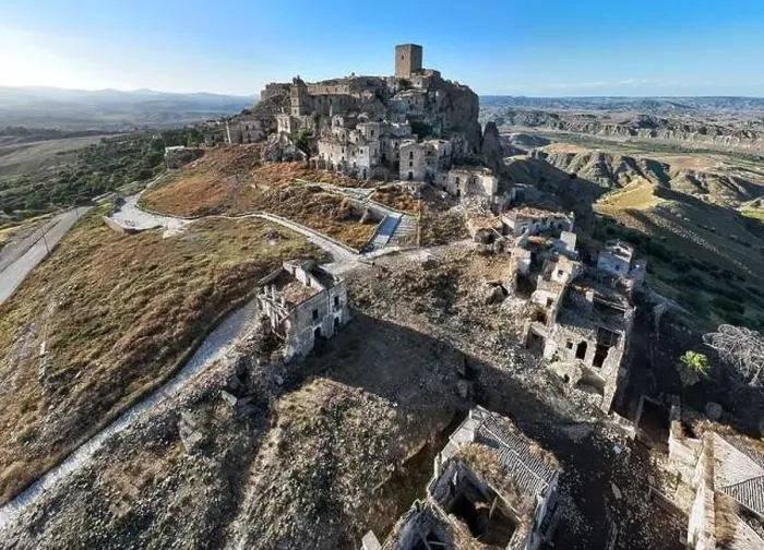 Framed Print : Aerial view of the abandoned village of Craco, Basilicata region, Italy Framed Print : Aerial view of the abandoned village of Craco, Basilicata region, Italy