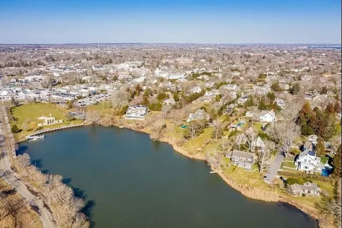 Framed Print : Aerial view of Agawam lake and southahmpton village Framed Print : Aerial view of Agawam lake and southahmpton village