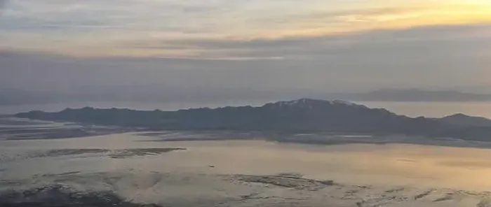 Framed Print : Aerial view from airplane of Antelope Island at sunset Framed Print : Aerial view from airplane of Antelope Island at sunset