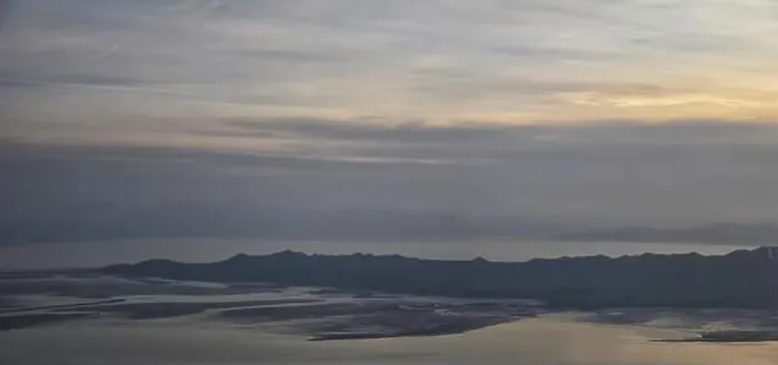Framed Print : Aerial view from airplane of Antelope Island at sunset Framed Print : Aerial view from airplane of Antelope Island at sunset