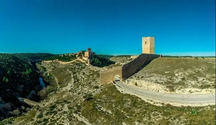 Framed Print : Aerial view of Alarcon castle, parador and fortifications along the Jucar river in Albacete province Spain Framed Print : Aerial view of Alarcon castle, parador and fortifications along the Jucar river in Albacete province Spain
