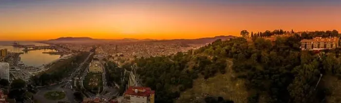 Framed Print : Aerial view of the Alcazaba in Malaga and the Castillo de Gibralfaro from the Moorish Arab times in Southern Spain Framed Print : Aerial view of the Alcazaba in Malaga and the Castillo de Gibralfaro from the Moorish Arab times in Southern Spain