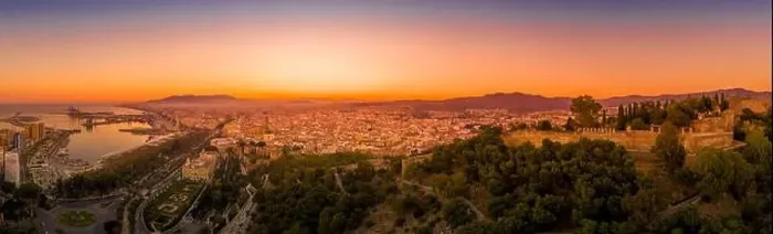 Framed Print : Aerial view of the Alcazaba in Malaga and the Castillo de Gibralfaro from the Moorish Arab times in Southern Spain