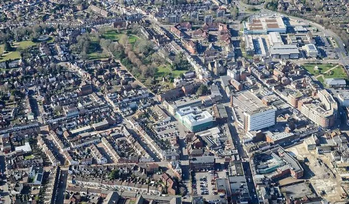 Framed Print : An Aerial view of Aldershot town centre, Berkshire, south east England, UK Framed Print : An Aerial view of Aldershot town centre, Berkshire, south east England, UK