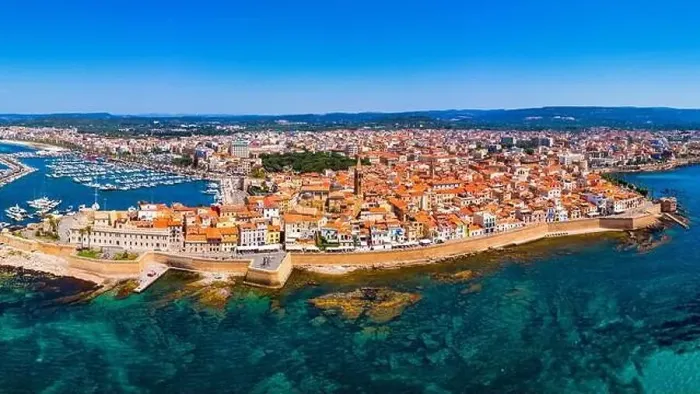 Framed Print : Aerial view over Alghero old town Framed Print : Aerial view over Alghero old town