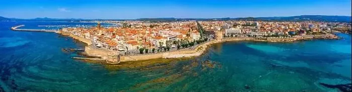 Framed Print : Aerial view over Alghero old town Framed Print : Aerial view over Alghero old town