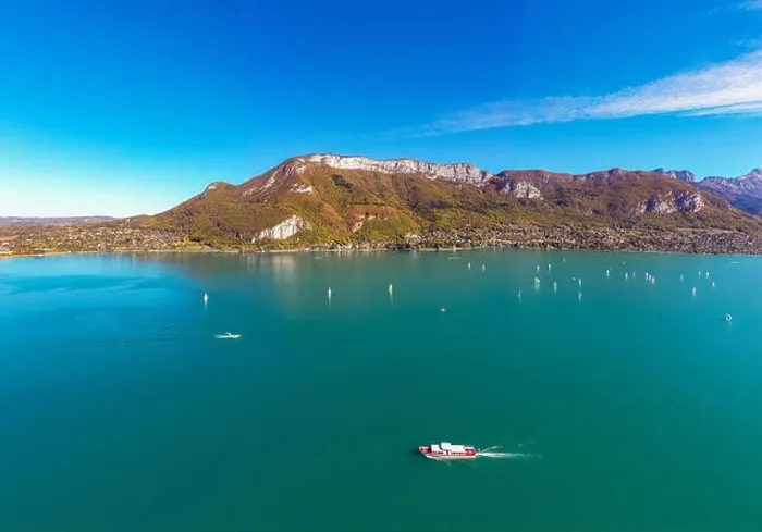 Framed Print : Aerial view of Annecy lake waterfront in France Framed Print : Aerial view of Annecy lake waterfront in France