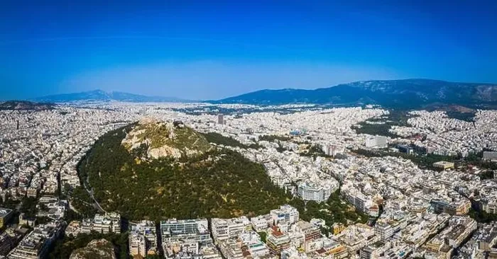 Framed Print : Aerial view of Athens city center, view around Lycabettus Hill, Attica, Greece