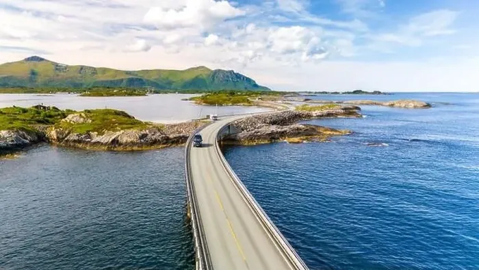 Framed Print : An aerial view of the Atlantic Road in Norway, showcasing its iconic bridge curving through the ocean Framed Print : An aerial view of the Atlantic Road in Norway, showcasing its iconic bridge curving through the ocean