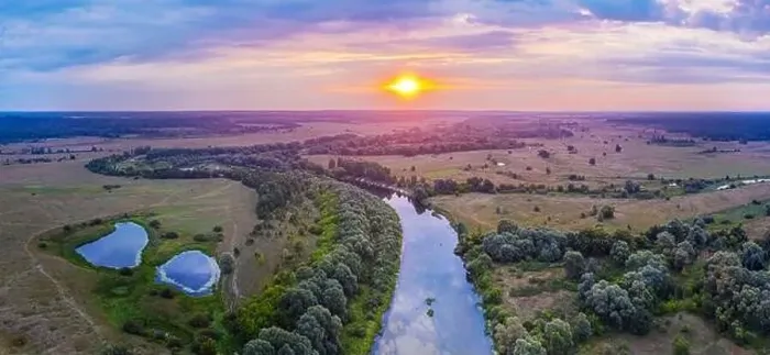 Framed Print : Aerial view on awesome colorful sunrise over The Seym River Framed Print : Aerial view on awesome colorful sunrise over The Seym River