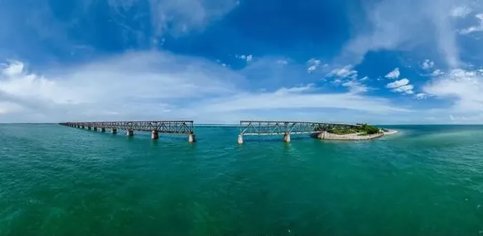 Framed Print : Aerial view of Bahia Honda Rail Bridge on a sunny day Framed Print : Aerial view of Bahia Honda Rail Bridge on a sunny day