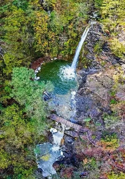 Framed Print : Aerial view of Balta di Stringa waterfalls, close to Iliochori village, Zagori region, Ioannina, Epirus, Greece