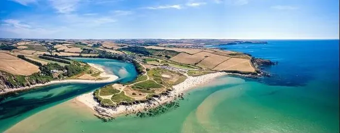 Framed Print : Aerial view of Bantham Beach and River Avon from a drone, South Hams, Devon, England Framed Print : Aerial view of Bantham Beach and River Avon from a drone, South Hams, Devon, England