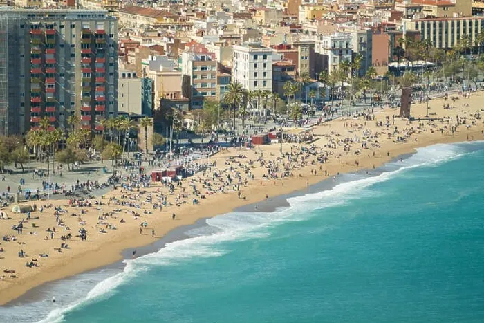 Framed Print : Aerial view of Barcelona, Barceloneta beach and Mediterranean sea in summer day at Barcelona, Spain Framed Print : Aerial view of Barcelona, Barceloneta beach and Mediterranean sea in summer day at Barcelona, Spain