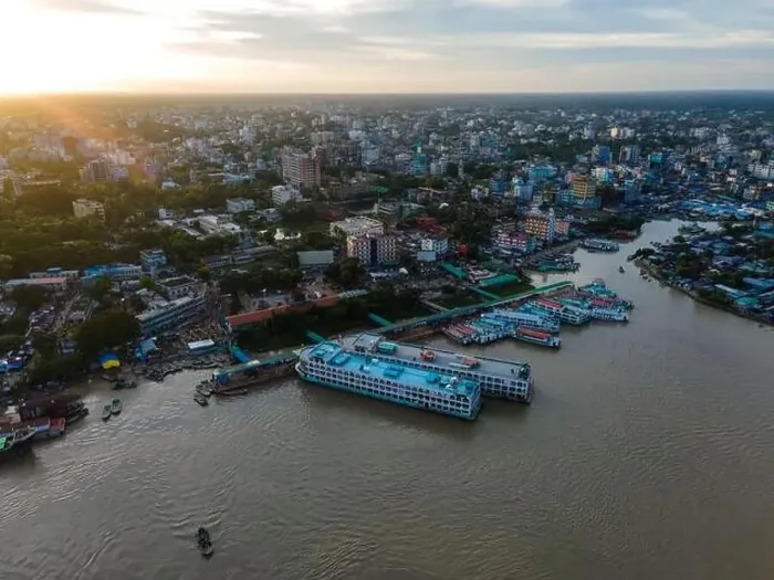 Framed Print : Aerial View of Barishal Launch Ghat. Barishal Cityscape. Skyline of Barishal City, Bangladesh
