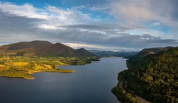 Framed Print : An aerial view of Bassenthwaite Lake in the English Lake District in warm eveing light Framed Print : An aerial view of Bassenthwaite Lake in the English Lake District in warm eveing light