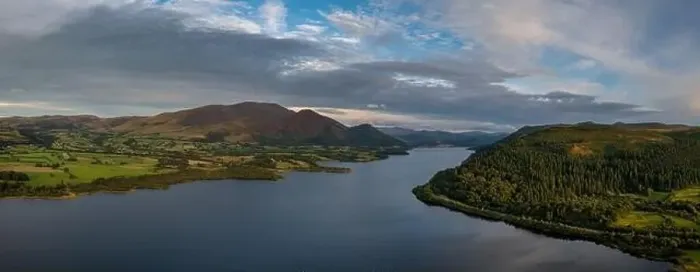 Framed Print : Aerial view of Bassenthwaite Lake in the English Lake District in warm eveing light Framed Print : Aerial view of Bassenthwaite Lake in the English Lake District in warm eveing light
