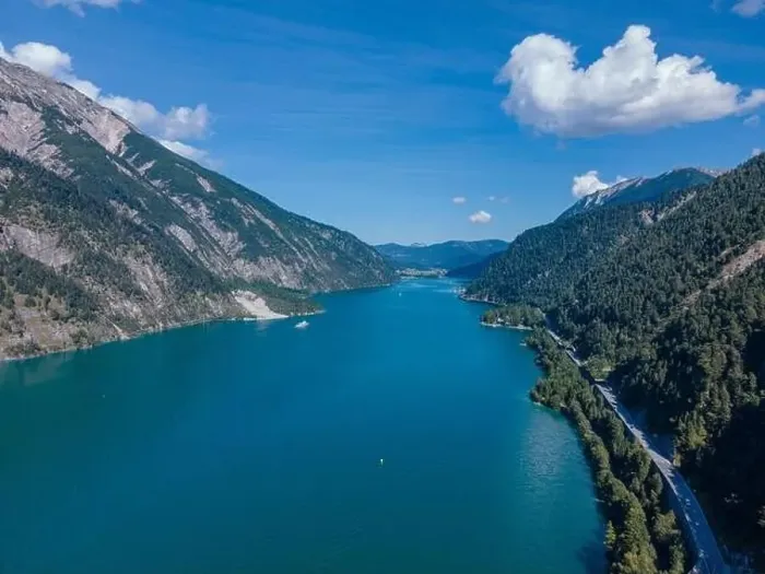 Framed Print : Aerial view of the beautiful Achen Lake in Tyrol Framed Print : Aerial view of the beautiful Achen Lake in Tyrol