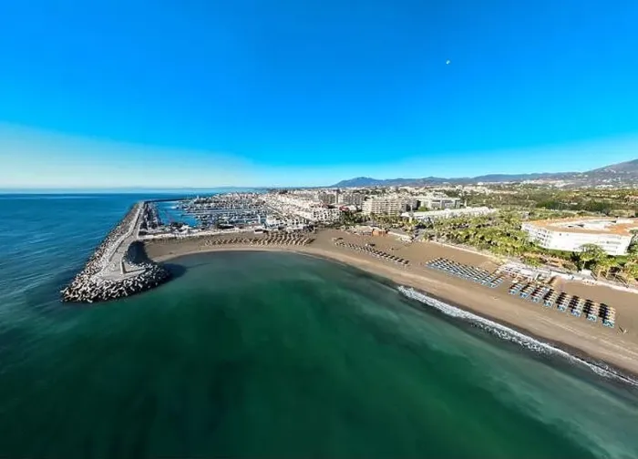Framed Print : aerial view of the beautiful beach of Puerto Banus in Marbella, Andalusia Framed Print : aerial view of the beautiful beach of Puerto Banus in Marbella, Andalusia