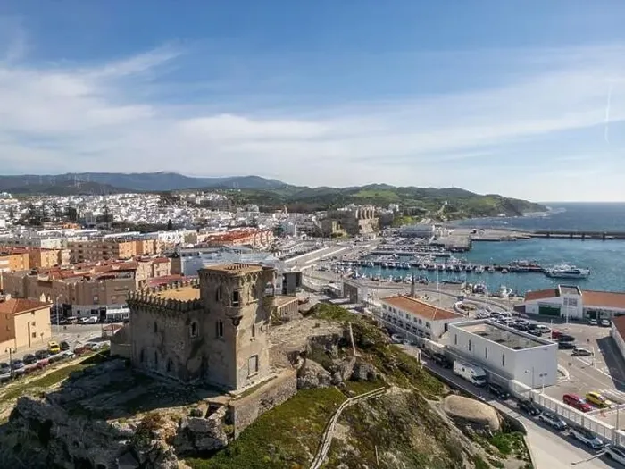 Framed Print : aerial view of the beautiful castle of Santa Catalina in the municipality of Tarifa, Andalusia