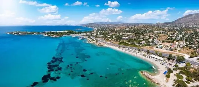 Framed Print : Aerial view of the beautiful Kiteza beach at Lagonisi, south of Athens Framed Print : Aerial view of the beautiful Kiteza beach at Lagonisi, south of Athens