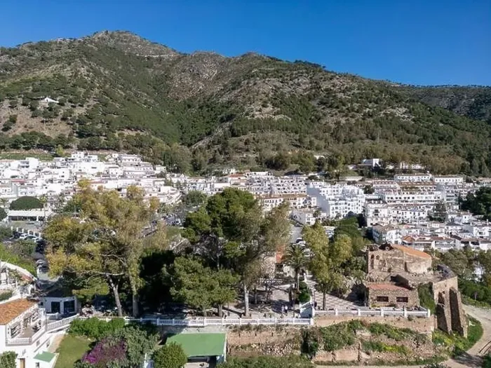 Framed Print : aerial view of the beautiful Mediterranean village of Mijas on the Costa del Sol of Malaga, Spain Framed Print : aerial view of the beautiful Mediterranean village of Mijas on the Costa del Sol of Malaga, Spain