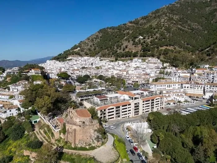 Framed Print : aerial view of the beautiful Mediterranean village of Mijas on the Costa del Sol of Malaga, Spain Framed Print : aerial view of the beautiful Mediterranean village of Mijas on the Costa del Sol of Malaga, Spain