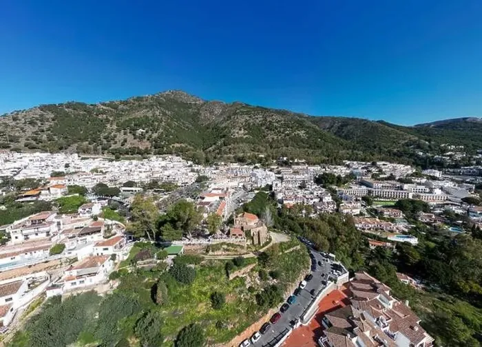 Framed Print : aerial view of the beautiful Mediterranean village of Mijas on the Costa del Sol of Malaga, Spain Framed Print : aerial view of the beautiful Mediterranean village of Mijas on the Costa del Sol of Malaga, Spain