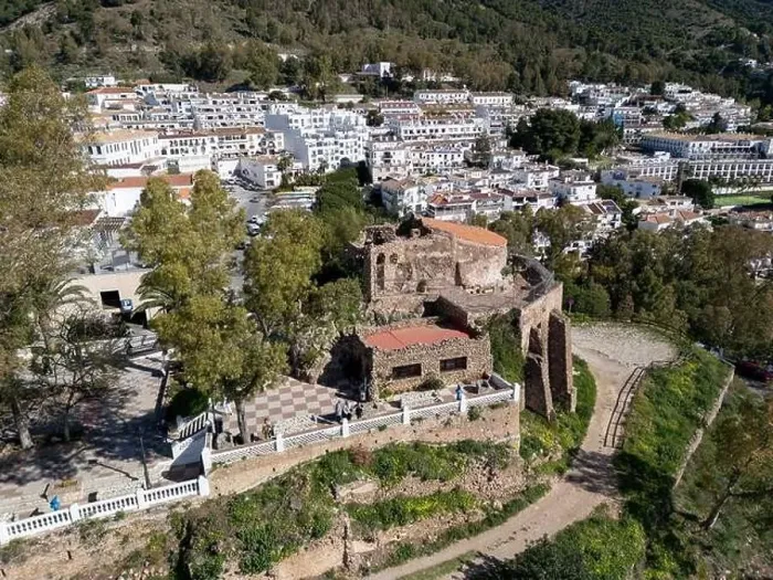 Framed Print : aerial view of the beautiful Mediterranean village of Mijas on the Costa del Sol of Malaga, Spain Framed Print : aerial view of the beautiful Mediterranean village of Mijas on the Costa del Sol of Malaga, Spain