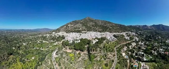 Framed Print : aerial view of the beautiful Mediterranean village of Mijas on the Costa del Sol of Malaga, Spain