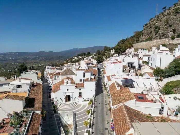 Framed Print : aerial view of the beautiful Mediterranean village of Mijas on the Costa del Sol of Malaga, Spain Framed Print : aerial view of the beautiful Mediterranean village of Mijas on the Costa del Sol of Malaga, Spain