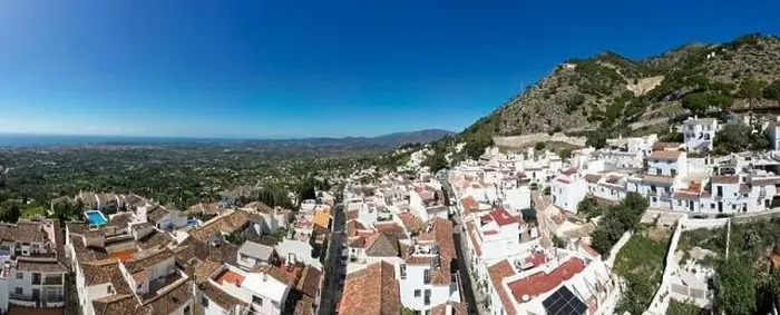Framed Print : aerial view of the beautiful Mediterranean village of Mijas on the Costa del Sol of Malaga, Spain Framed Print : aerial view of the beautiful Mediterranean village of Mijas on the Costa del Sol of Malaga, Spain