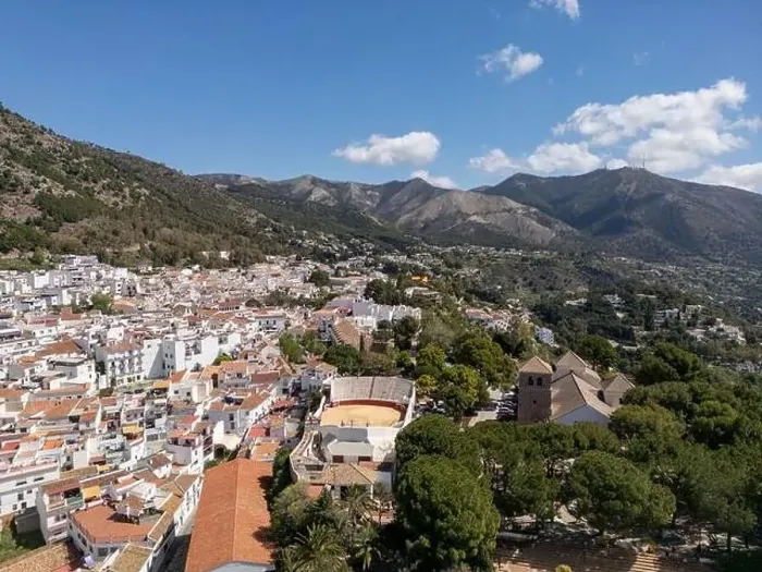 Framed Print : aerial view of the beautiful Mediterranean village of Mijas on the Costa del Sol of Malaga, Spain Framed Print : aerial view of the beautiful Mediterranean village of Mijas on the Costa del Sol of Malaga, Spain