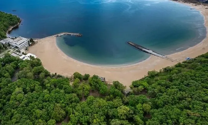Framed Print : Aerial view to beautiful Perla beach near to Primorsko, Bulgaria
