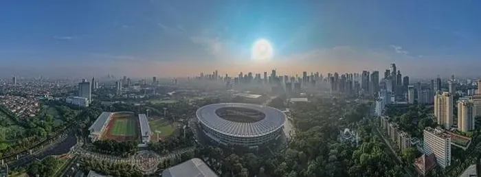 Framed Print : Aerial top down view of the Beautiful scenery of Senayan Stadium Framed Print : Aerial top down view of the Beautiful scenery of Senayan Stadium