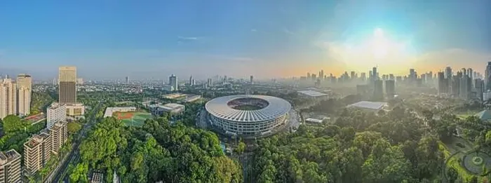 Framed Print : Aerial top down view of the Beautiful scenery of Senayan Stadium Framed Print : Aerial top down view of the Beautiful scenery of Senayan Stadium