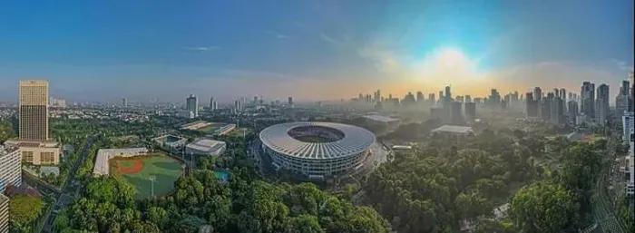 Framed Print : Aerial top down view of the Beautiful scenery of Senayan Stadium Framed Print : Aerial top down view of the Beautiful scenery of Senayan Stadium