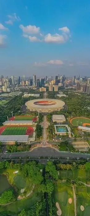 Framed Print : Aerial top down view of the Beautiful scenery of Senayan Stadium Framed Print : Aerial top down view of the Beautiful scenery of Senayan Stadium
