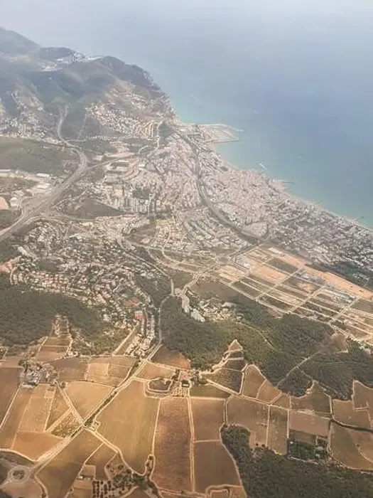 Framed Print : Aerial view on beautiful Sitges town in summer, Spain, view from the plain
