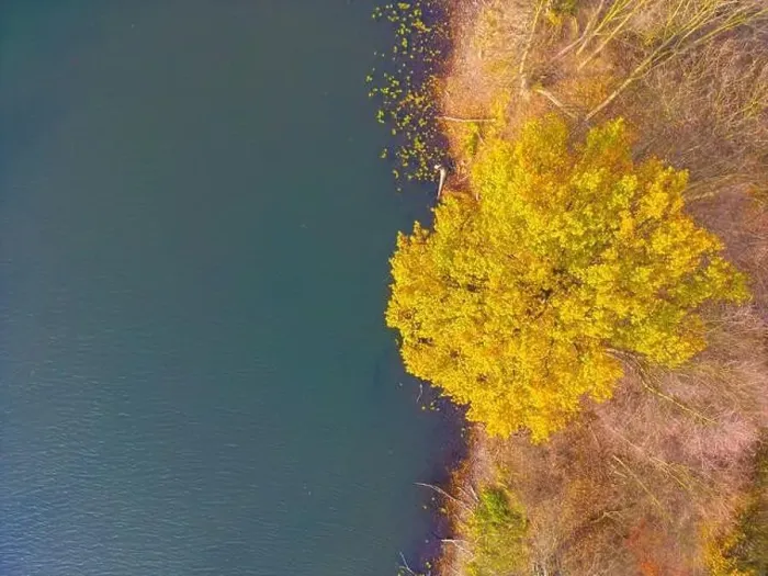 Framed Print : Aerial view of beautiful smooth green waters of a lake on a sunny autumn day Framed Print : Aerial view of beautiful smooth green waters of a lake on a sunny autumn day
