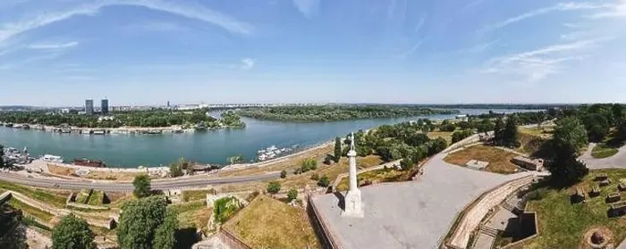 Framed Print : Aerial view of Belgrade Kalemegdan park and the Victor monument. Serbian capital at sunrise Framed Print : Aerial view of Belgrade Kalemegdan park and the Victor monument. Serbian capital at sunrise