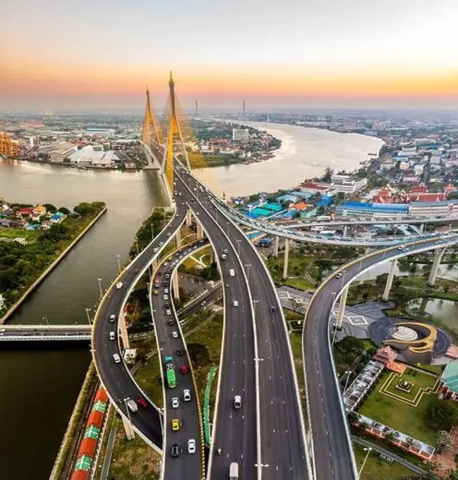 Framed Print : Aerial view of Bhumibol Bridge in Samut Prakan, Bangkok, Thailand Framed Print : Aerial view of Bhumibol Bridge in Samut Prakan, Bangkok, Thailand