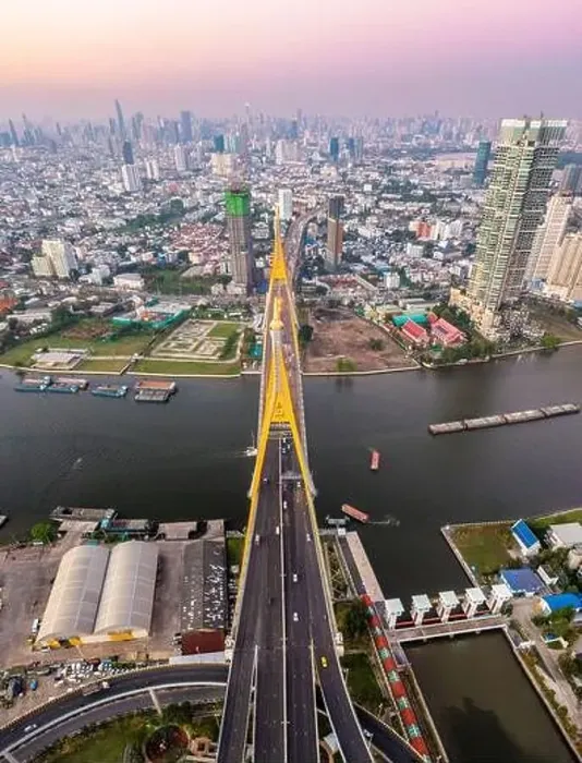 Framed Print : Aerial view of Bhumibol Bridge in Samut Prakan, Bangkok, Thailand Framed Print : Aerial view of Bhumibol Bridge in Samut Prakan, Bangkok, Thailand
